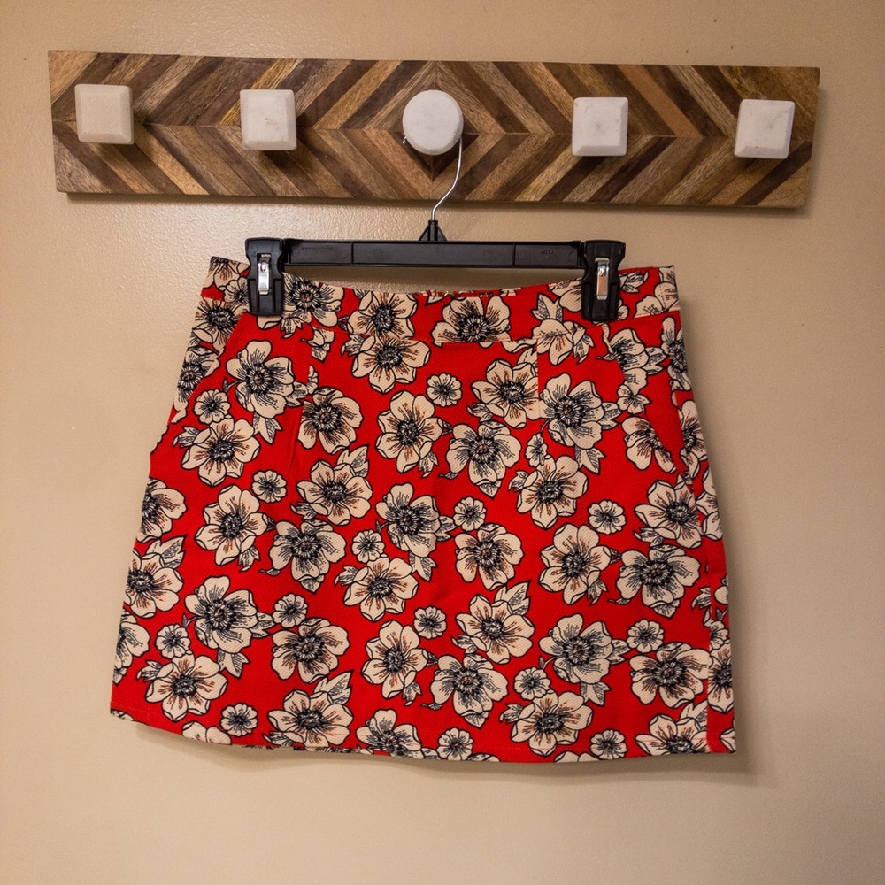 Red floral mini skirt